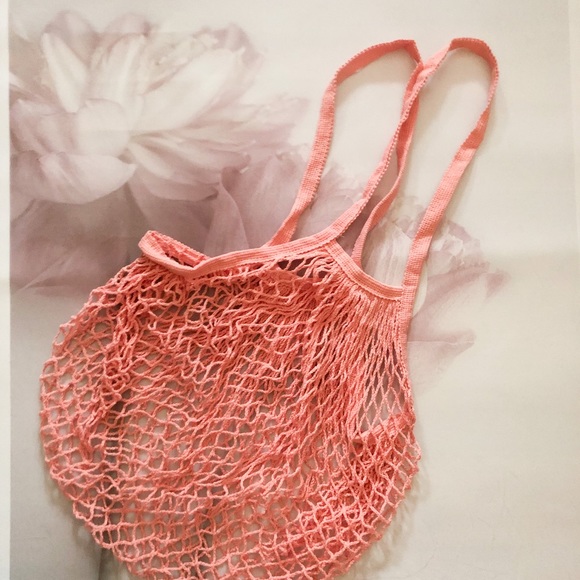 Net mesh bag shoulder tote shopping grocery cream large market bag stretch coral - Picture 10 of 11